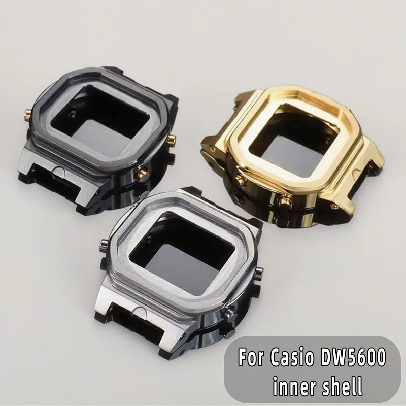 For Casio small square DW-5600 modified stainless steel inner shell metal movement case glossy/frosted back cover accessories