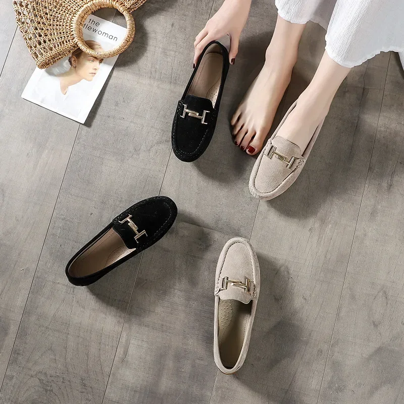 2024 Spring New Women Moccasins Flats Ladies Slip-on Casual Shoes Driving Shoes Quality Soft Genuine Leather Flat Shoes