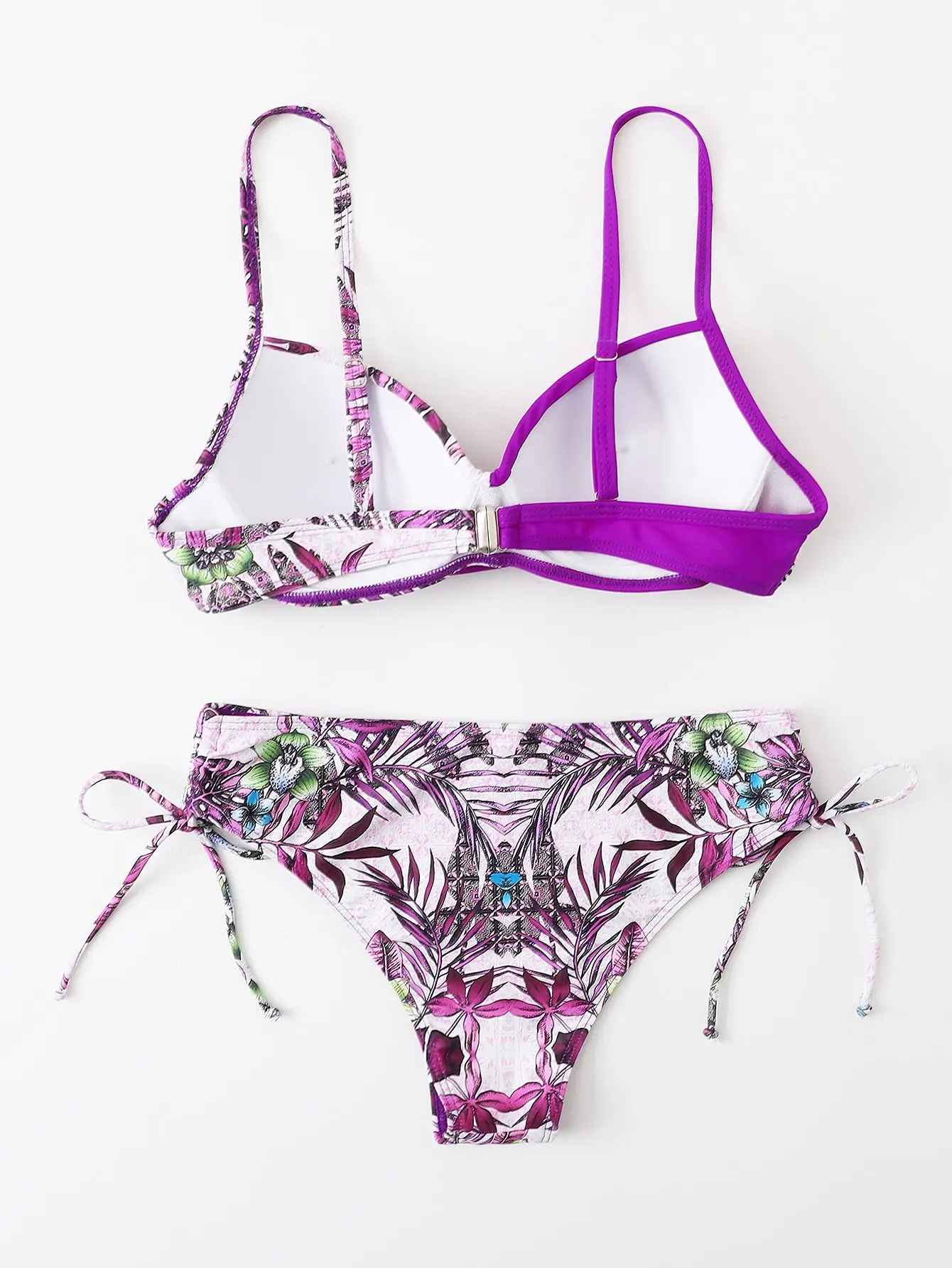 Tropical Print Bikini 2024 Women Drawstring Swimwear Female Push Up Swimsuit Beachwear Bathers Bathing Swimming Swim Suit