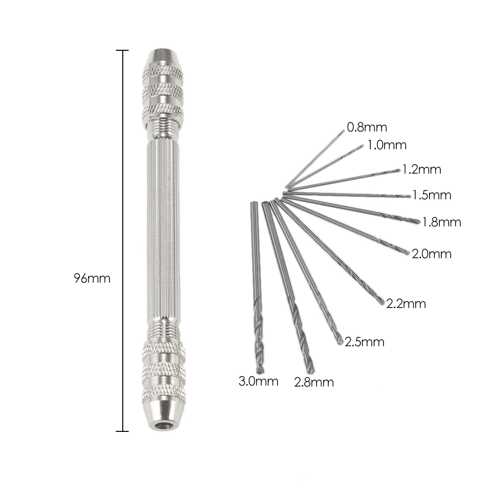 Mini Hand Drill Set W/ 10pcs High-speed Steel Twist Drill Bit Set Drill Bit Holder Double Chuck Hand Drill Little Pin Vise