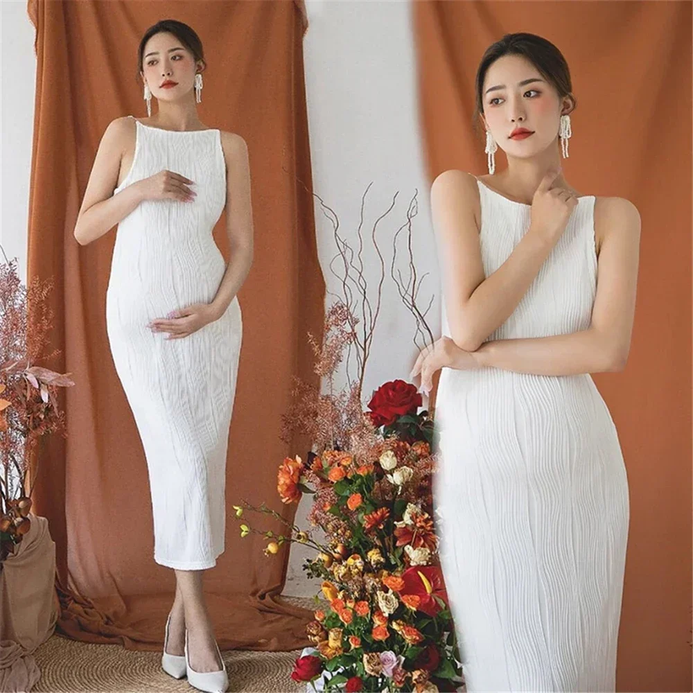 여성 사진 소품 출산 복장 임신 니트 우아한 베스 티드 드레스 스튜디오 촬영 사진 촬영 옷