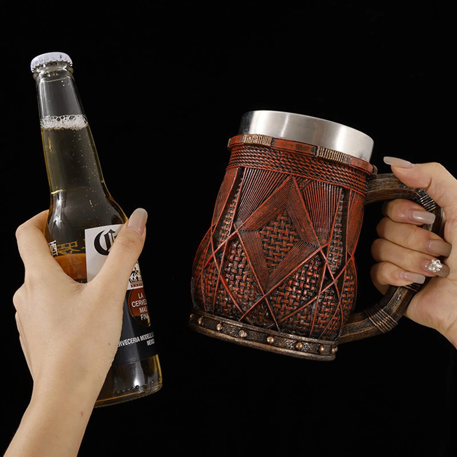 Vintage Bamboo Woven Wooden Barrel Cup Stainless Steel Maintain Coolness Beer Cup Suitable For Drinking Enthusiasts