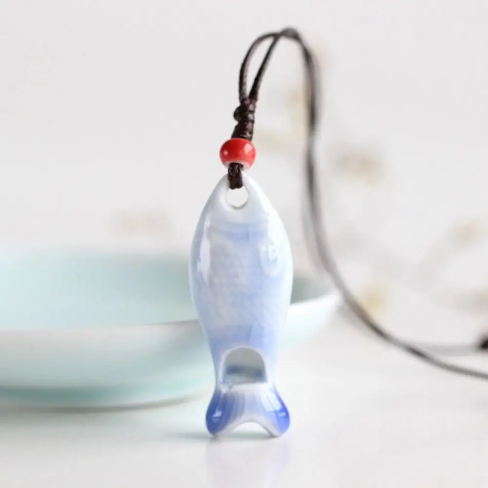 Cute Chinese Style Ceramic Fish Pendant Delicate Smooth Porcelain Necklace Charm Handmade Boho Ethnic Necklace Gift