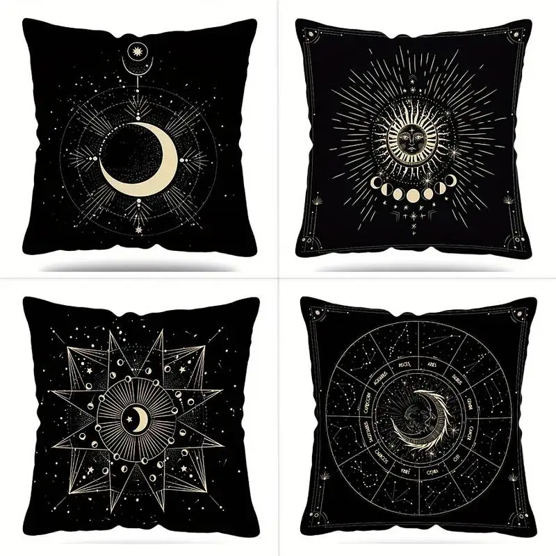 

Наволочка «Небесное солнце и луна» — наволочка с астрологическим узором зодиака для мистического богемного домашнего декора