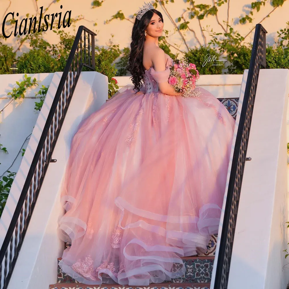 Pink Quinceanera Dresses 2023 Charro Florals Ball Gown Prom Dress Masquerade Sweet 15 Year old Birthday vestidos de Xv