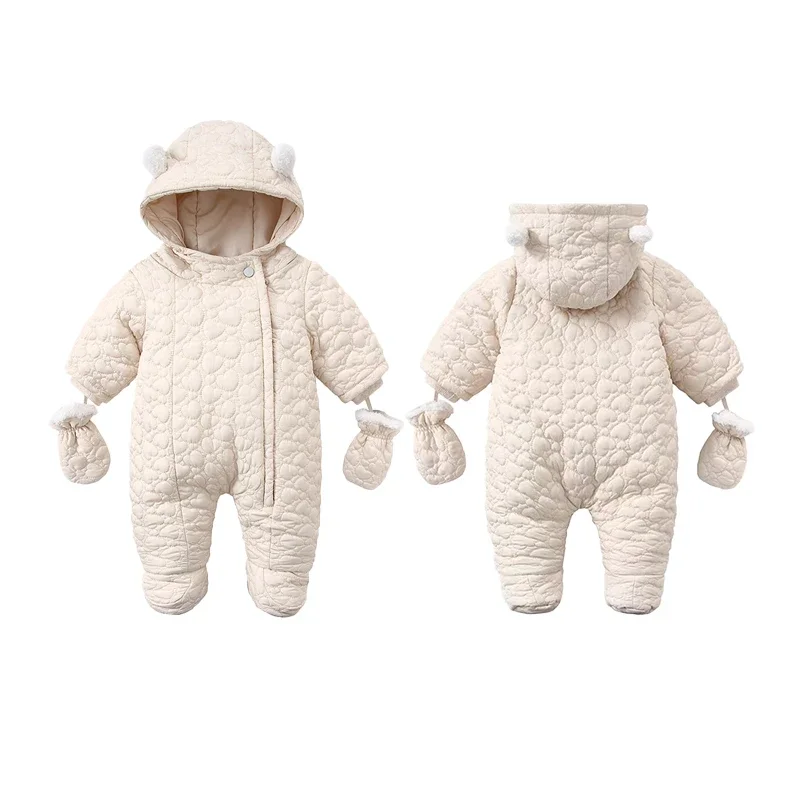 

2024 New Winter Baby Rompers Thick Warm Infant Hooded Inside Fleece Jumpsuit Newborn Boy Girl Overalls Toddler Clothing Set