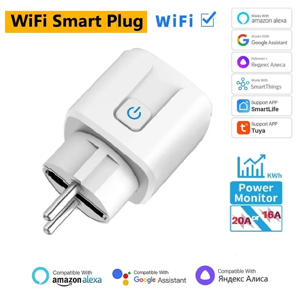 Smart Plug WiFi Socket EU 16A/20A With Power Monitor Timing Tuya Smart Life APP Voice Control Works With Alexa Google Home