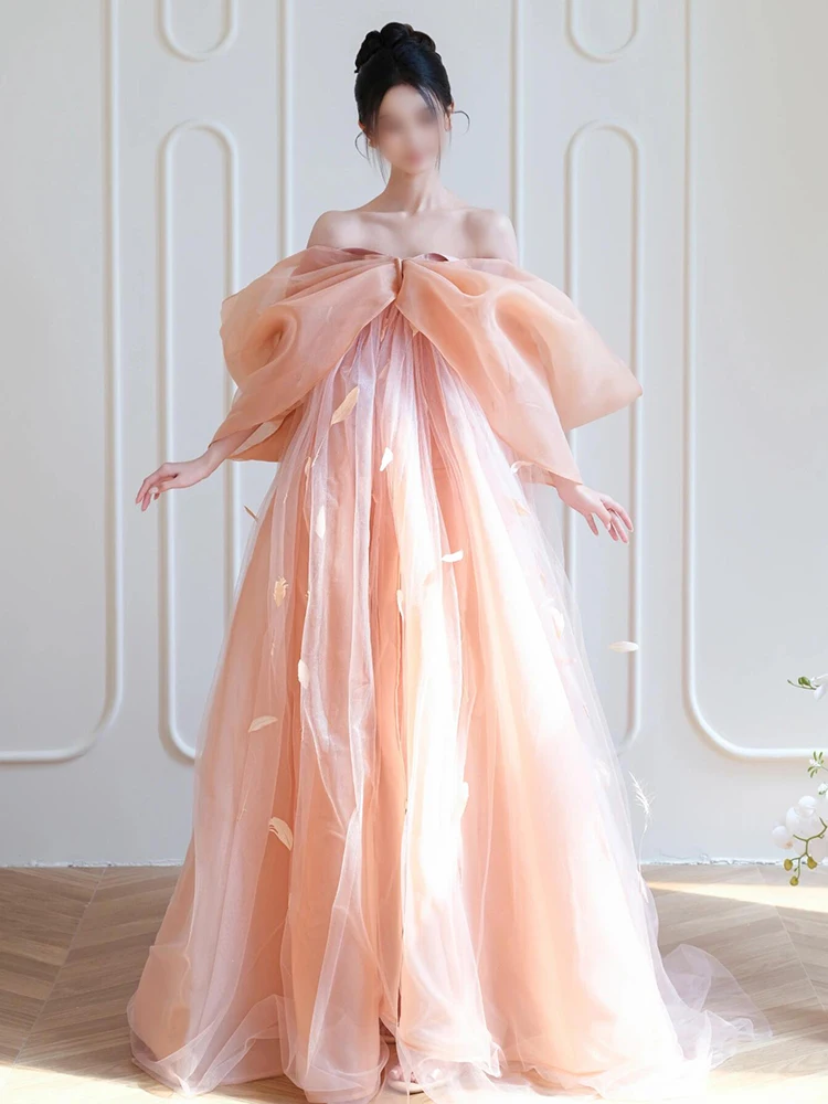 

Ele Wedding Dr Women's Sle Sweet oulder Long Skirt Knot Engagement Birthday Par Materni Ce...