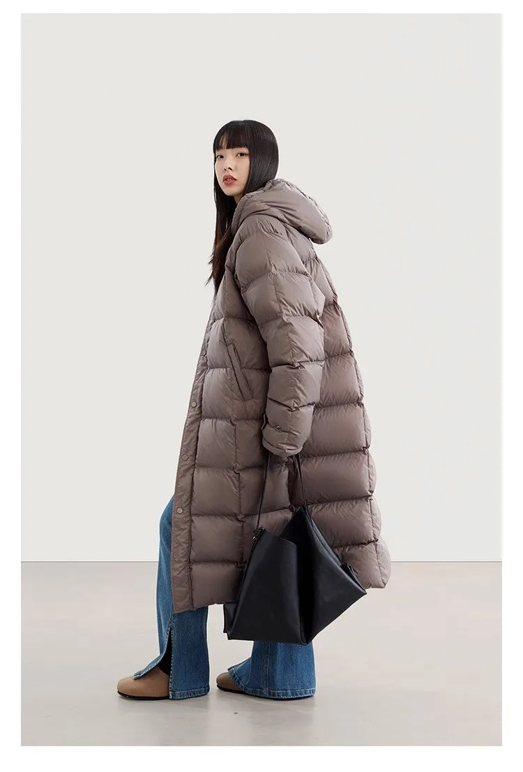 Filling Material: Duck Down~Couple Style Long Over-The-Knee down Jacket, Unisex Black Coat for Petite Individuals, New Winter Model