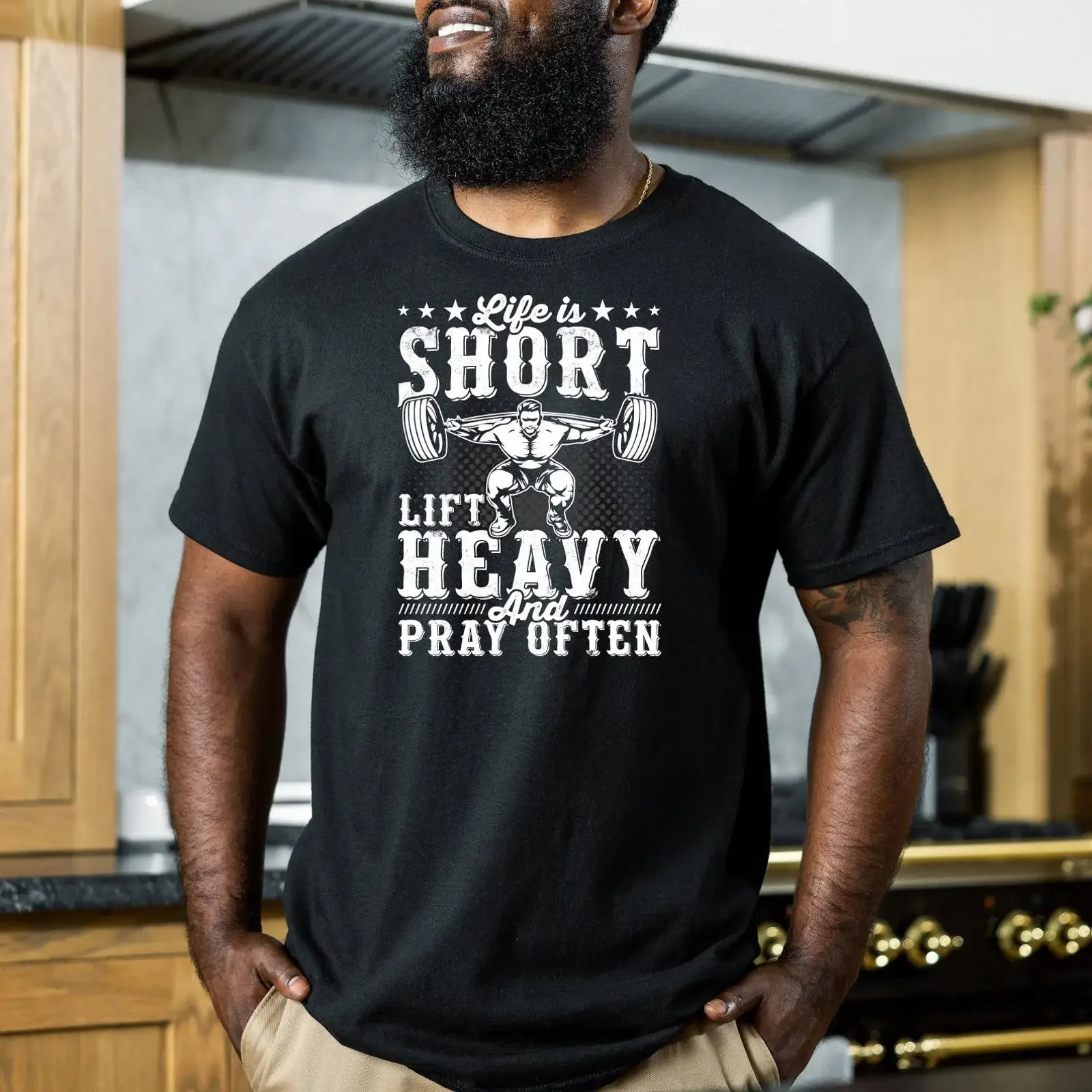 Life Is Short Lift Heavy And Pray Often T Shirt Weightlifting Bodybuilding Gym Fitness for Weightlifter Workout Exercise Top