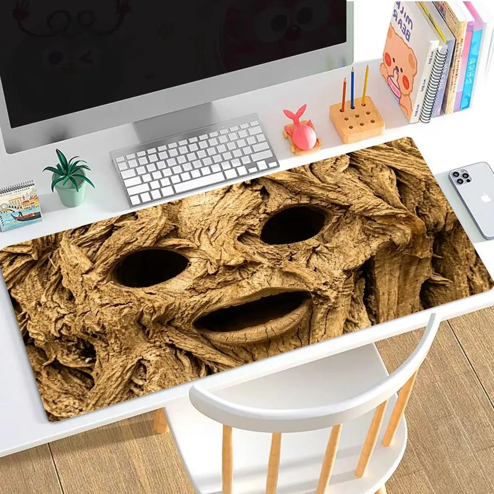 Spirit Mask Table Mat Strange Wooden Carved Face Design Large Size Mousepad For Laptop Gaming Workspace