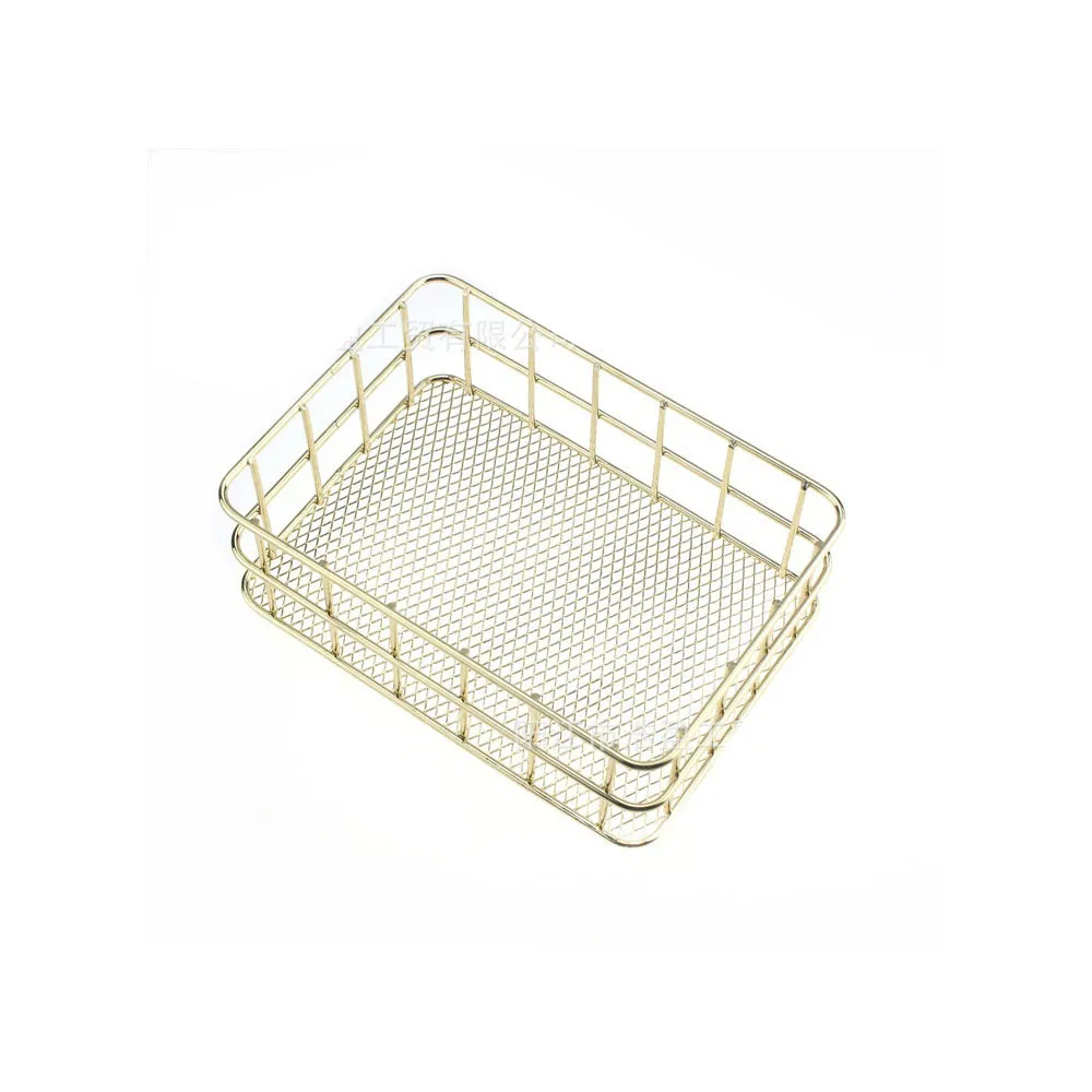 Nordic Iron storage Basket jewelry organizer Gold Office Desktop Sundries Makeup Brushes Holder Table Cosmetics Organizer Rack