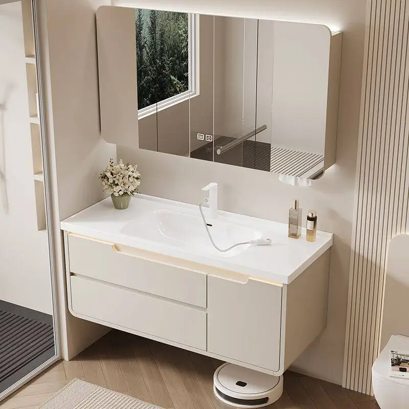 Partitions Toilet Bathroom Cabinet Organizer Storage Mirror Drawers White Paper Luxury Cupboard Modern Gabinete Hotel Furniture