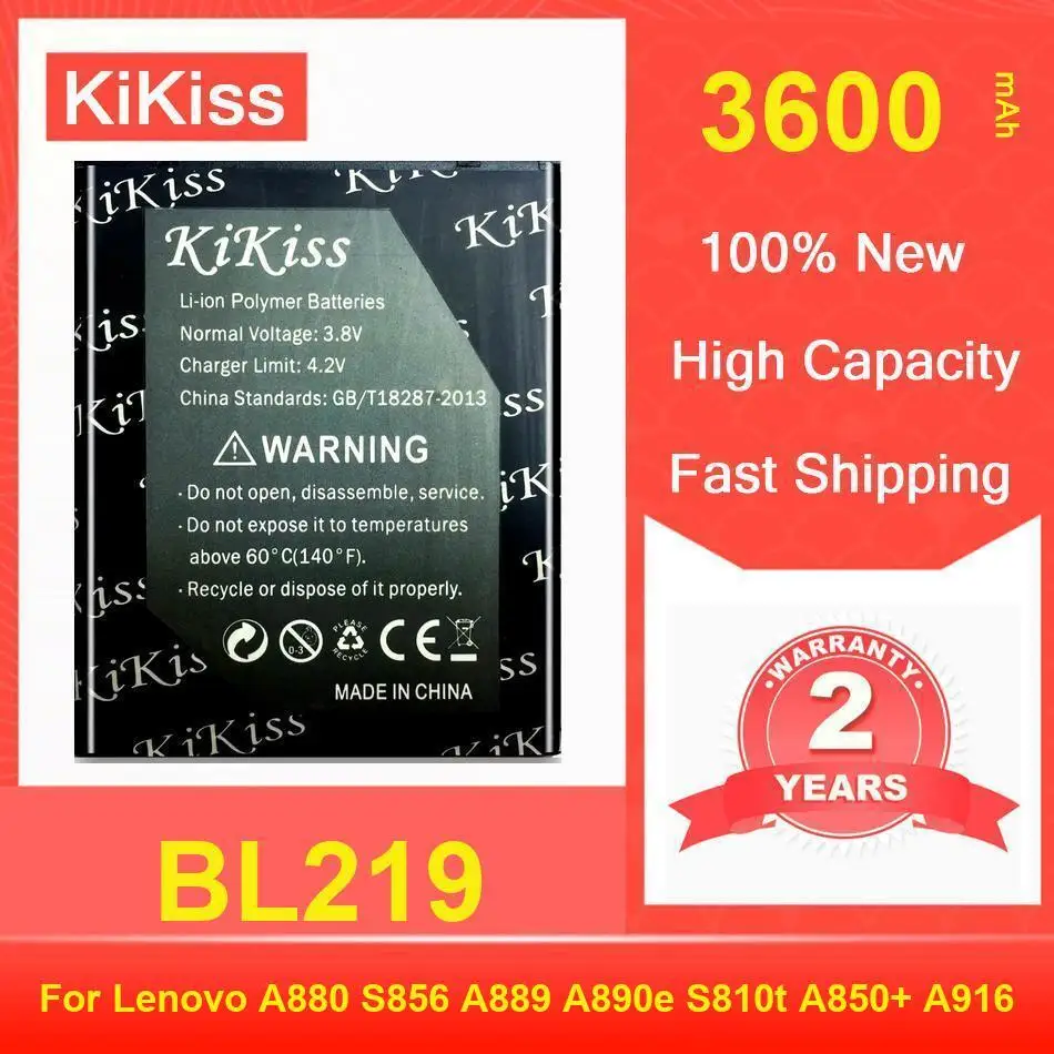 

Аккумулятор Kikiss 3600 мАч BL219 для Lenovo A880 S856 A889 A890e S810t A850 + A916