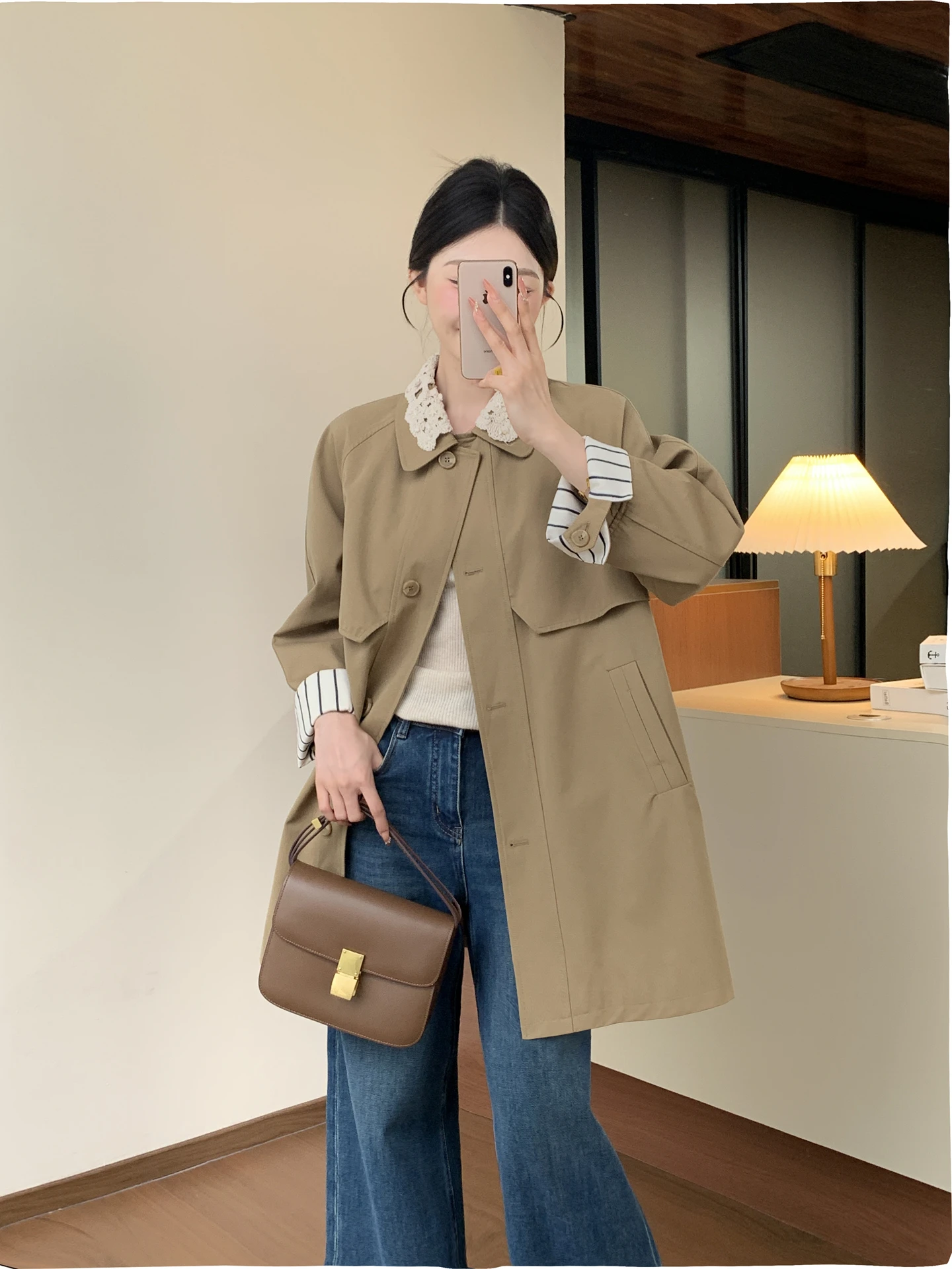 

Женское хлопковое пальто в полоску в стиле ретро-колледж, весна 2026, новинка, драпированное, средней длины