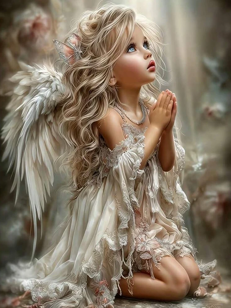 Praying Little Angel Girl with Wings 5D DIY Full Drill Diamond Painting Kit Cross Stitch, Handmade Art Home Wall Decor