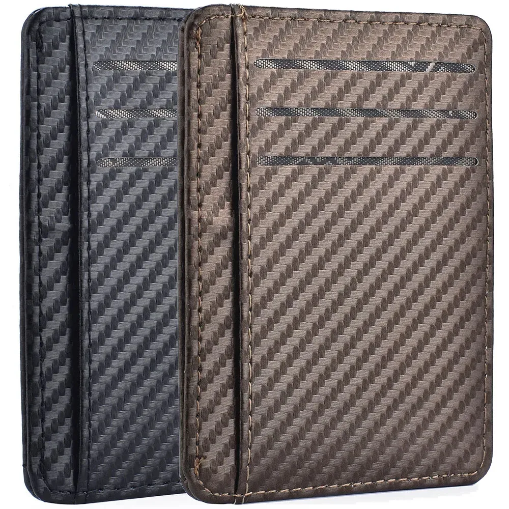 

Men's Carbon Fiber Slim Thin Minimalist Wallets Men Anti Rfid Blocking Protected Magic ID Credit Card Holder PU Leather Wallets