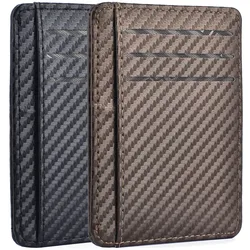 Men's Carbon Fiber Slim Thin Minimalist Wallets Men Anti Rfid Blocking Protected Magic ID Credit Card Holder PU Leather Wallets