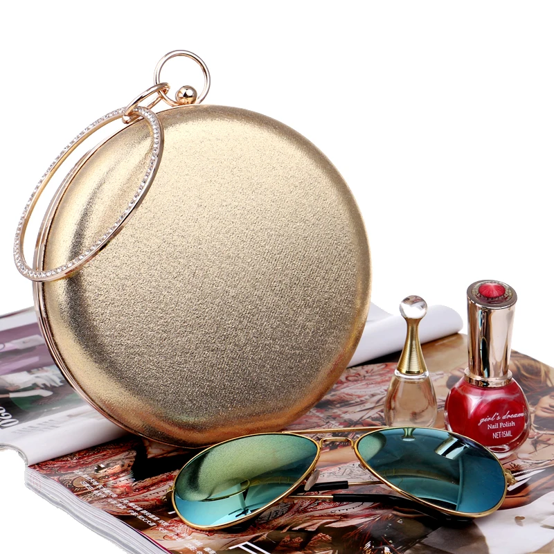 Round Shaped Women Evening Bags Diamonds Simple Red blue silver black gold Mixed Day Clutches Chain Shoulder Bags