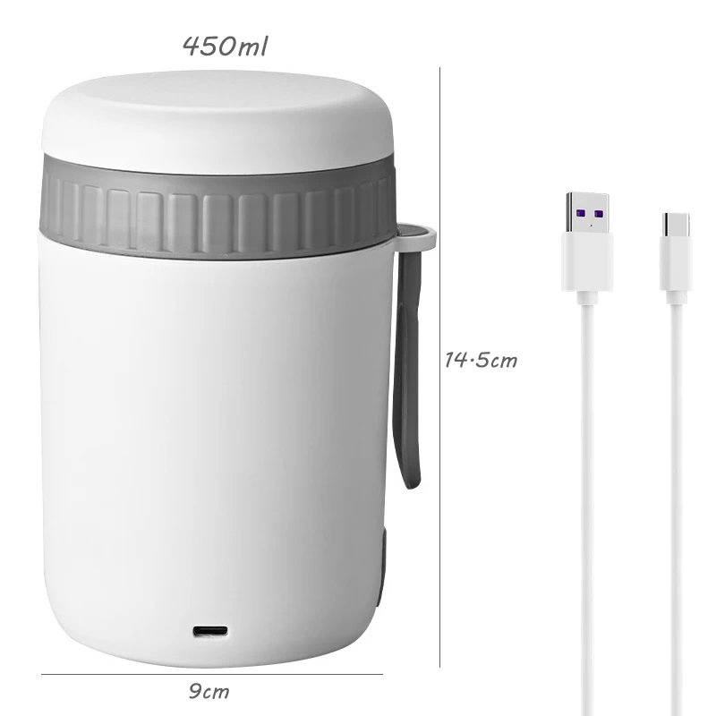 

USB Electric Heating Cup For Water Drink Milk Food Heated Warmer Container 0.45L 12V 24V 5V Leakproof Travel Bottle Portable Set