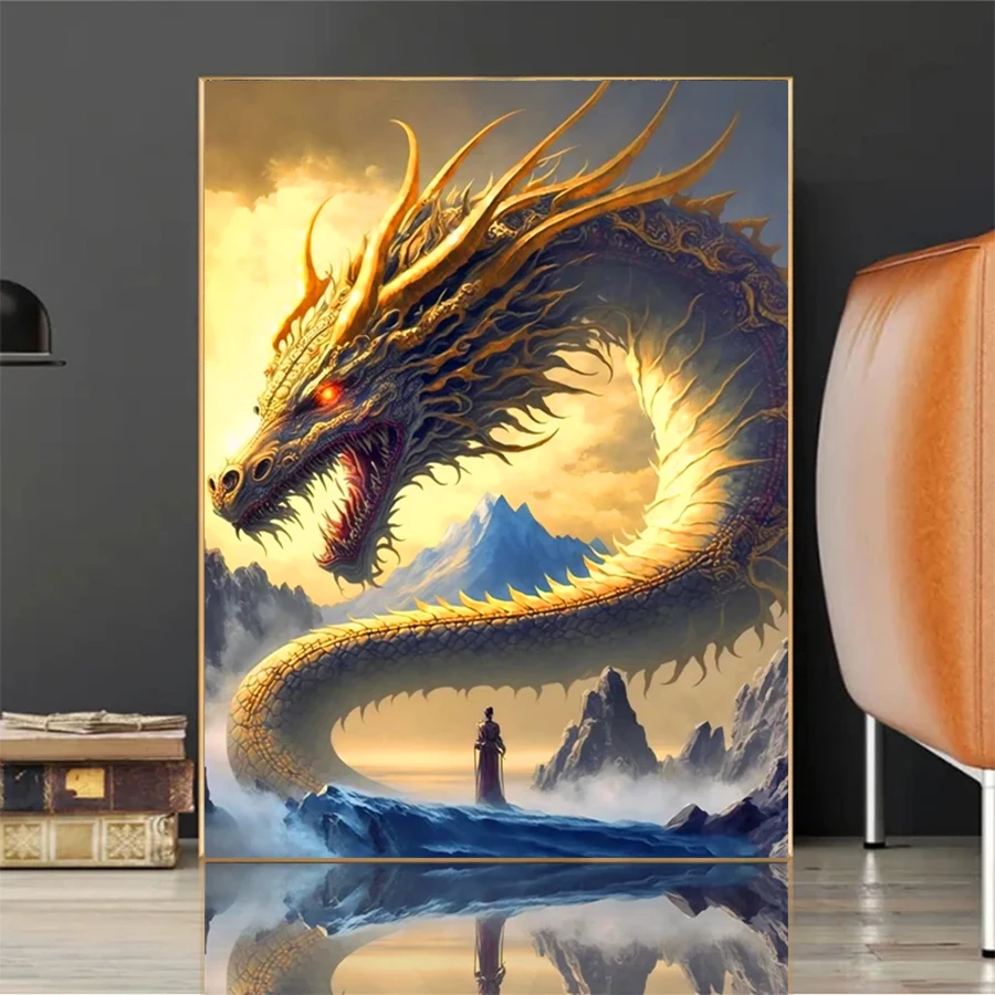 5D Round Diamond Embroidery Picture Fantasy Art Magical Animal Dragon Diamond Painting Full Square Mosaic Handmade Gift