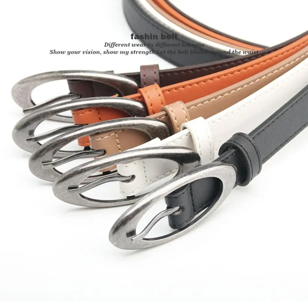 Fashion PU Leather Belt Elliptical Thin Waist Strap Alloy buckle Jeans Belt Women