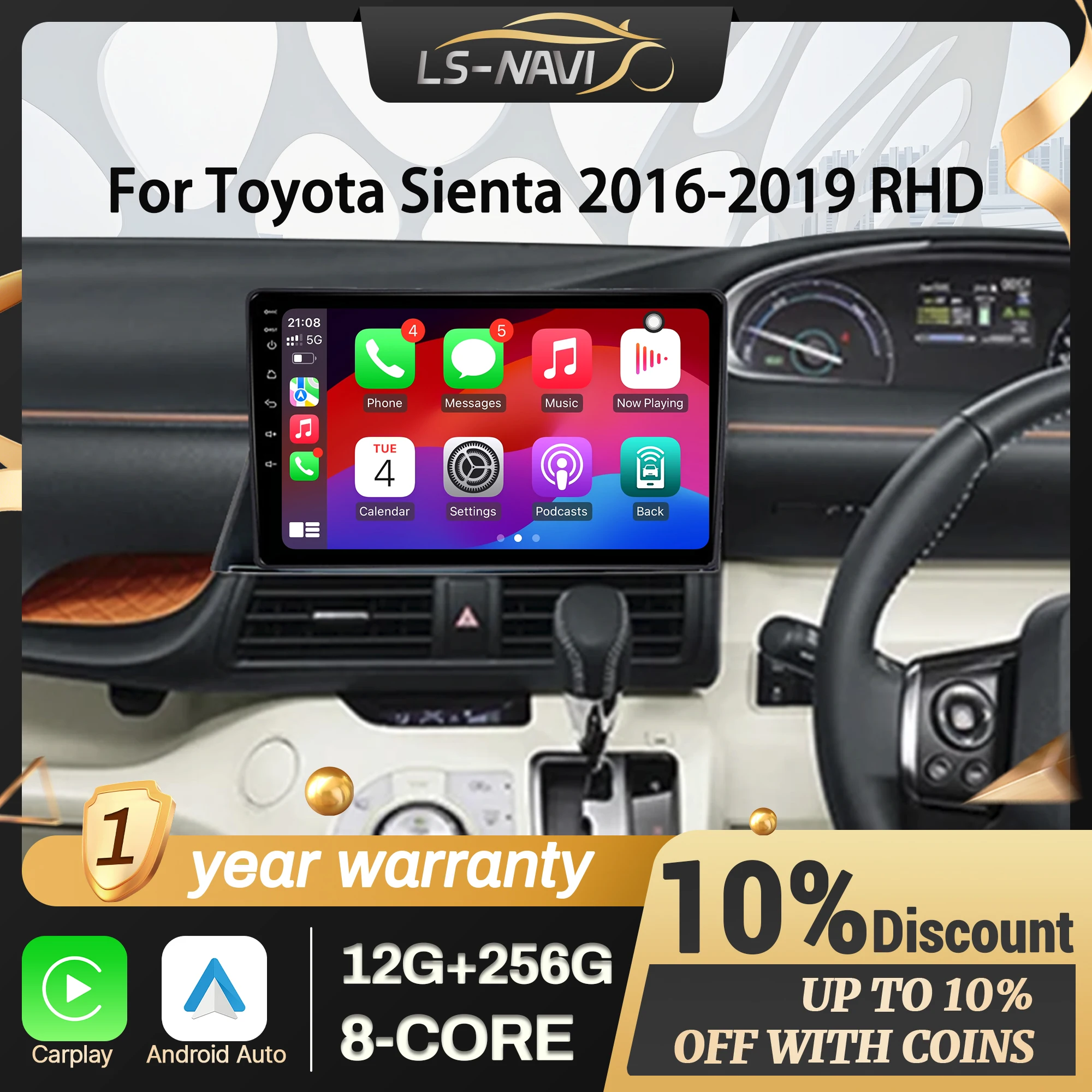 

Android 14 Car Radio For Toyota Sienta 2016-2019 Right Hand Drive Wireless Bluetooth Carplay Multimedia Head Unit Touch Screen