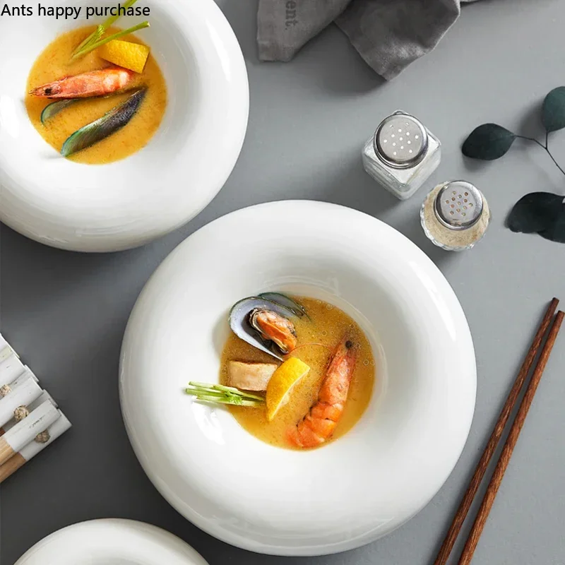 Plate Utensils Kitchen Porcelain Creative Ceramic White Tableware Salad Dessert Bowl Household Snack Plate Table Decoration Cake
