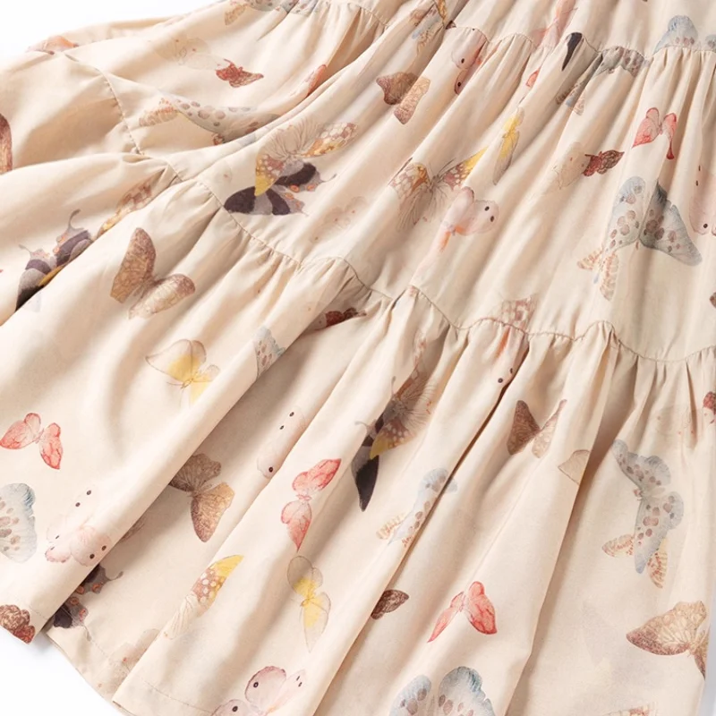Birdtree 70% Moerbei Zijde 30% Katoen Vlinderprint Rok, Dames Zijdemix Elastische Taille Elegante Jurk Met Zak D59133JF
