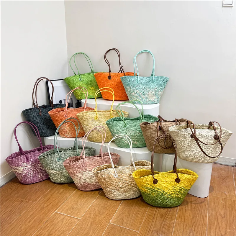 

Летняя женская большая вместительная новая сумка на плечо градиентного цвета для взрослых и девочек, тканая большая сумка, женская пляжная сумка для отдыха подмышками