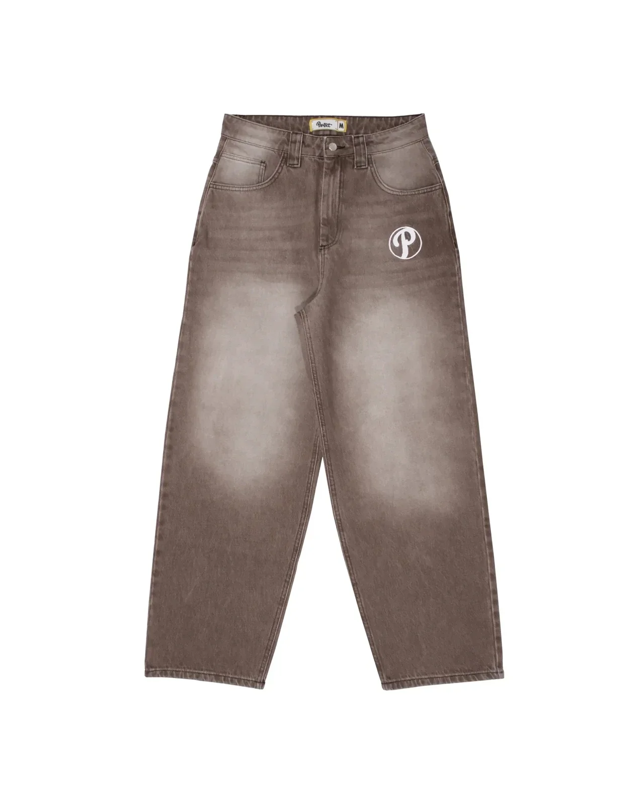 Harajuku streetwear protecto jeans y2k calças dos homens hip hop cintura alta perna larga carta bordado vintage marrom jeans baggy