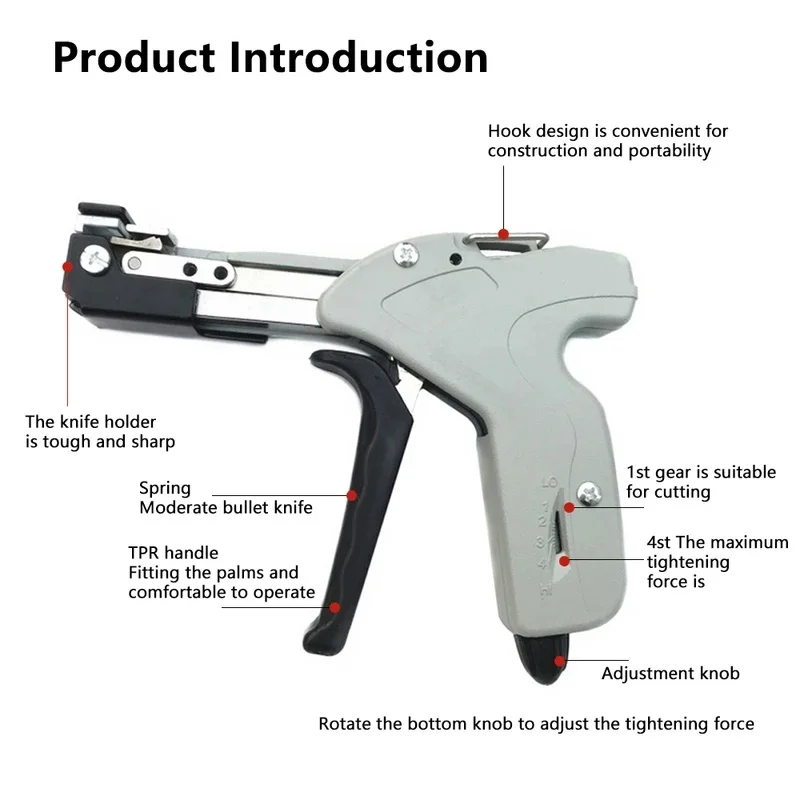 New Stainless Steel Tie Gun Adjustable Ratchet Automatic Tightening Cutting Fastening Clamp Installation
