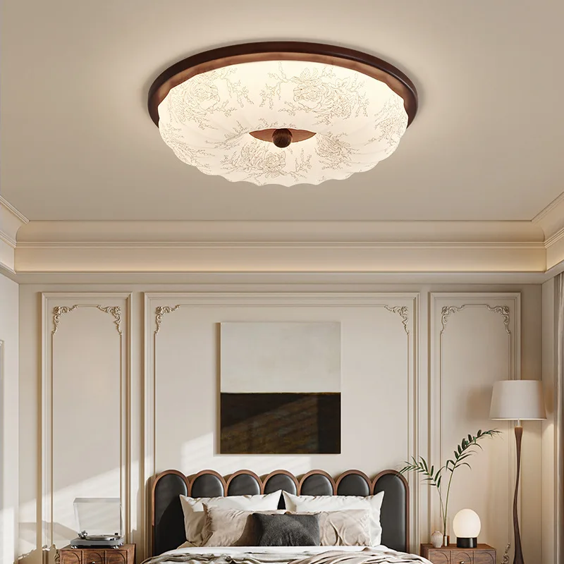 Francés, medieval, dormitorio, lámpara de techo, vintage, nogal