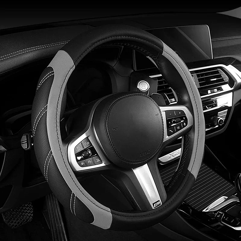 1PC High Quality Microfiber Leather Steering Wheel Cover Black Gray Color Breathable Fabric Steering Wheel Covers For Most Car