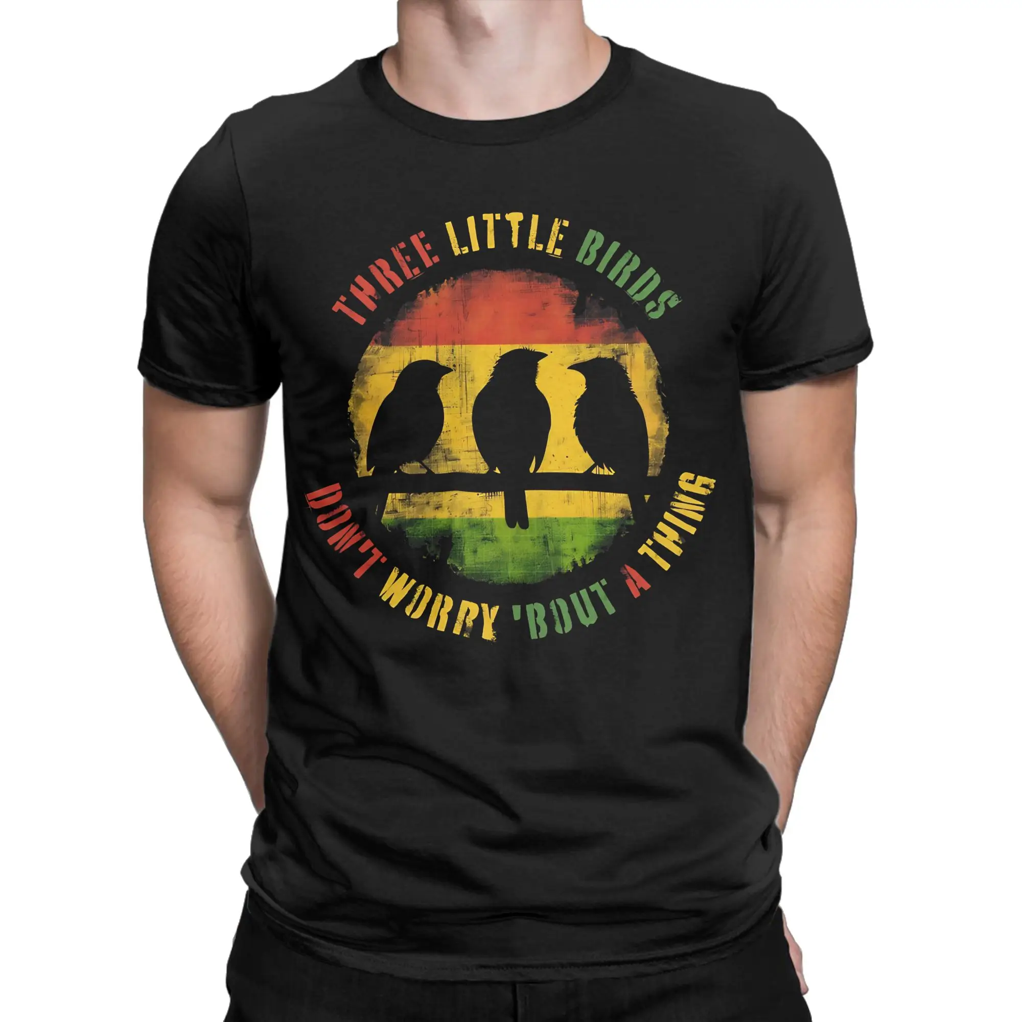 Casual Three Little Birds Reggae T-Shirt for Men O Neck Pure Cotton T Shirts  Short Sleeve Tee Shirt Gift Idea Tops