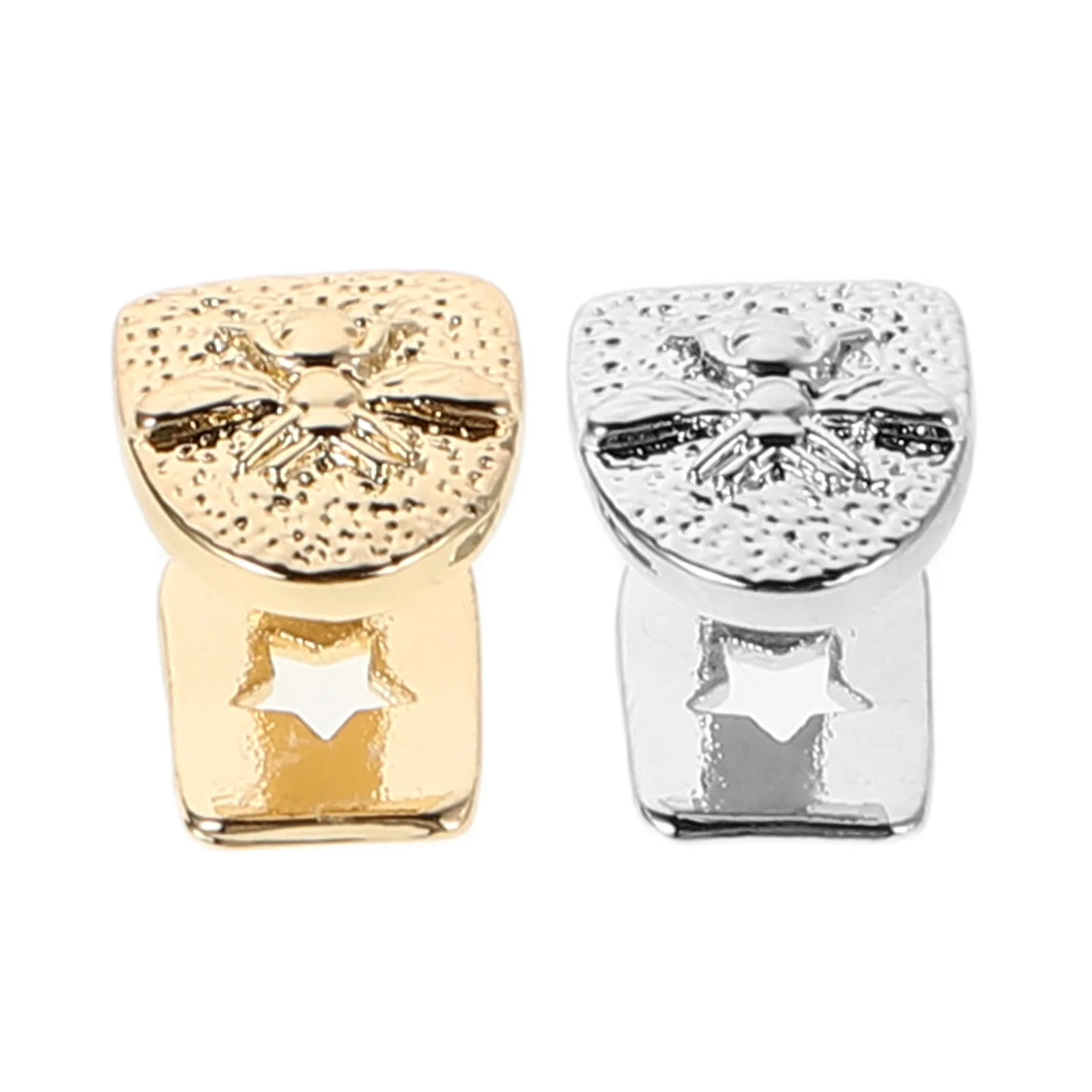 

2Pcs Bee Pattern Single Tooth Caps Copper Metal Hip Hop Mouth Grill Rapper Cosplay Teeth Accessories Fashionable Decorative