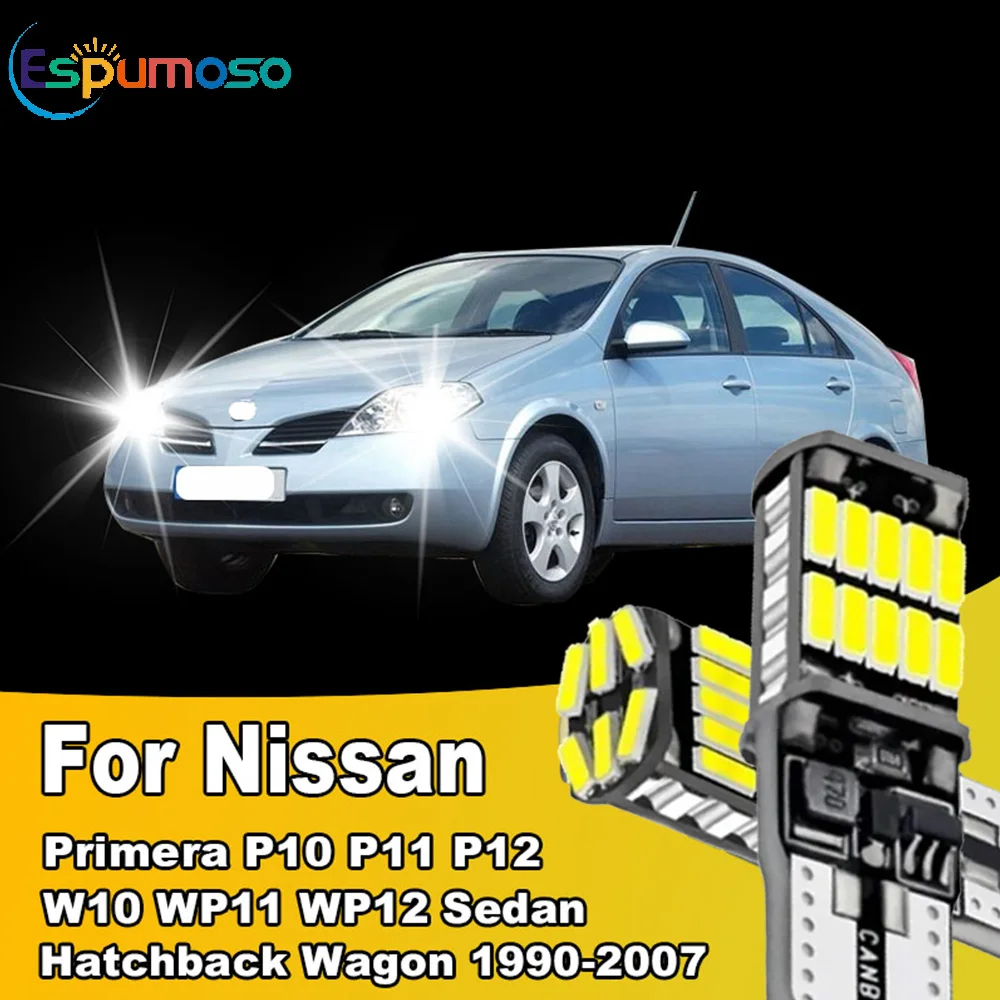 2Pcs Super Bright T10 W5W LED Bulbs Canbus 12V/24V White Yellow Blue For Nissan Primera P10 P11 Hatchback Wagon 1990-2007 Etc