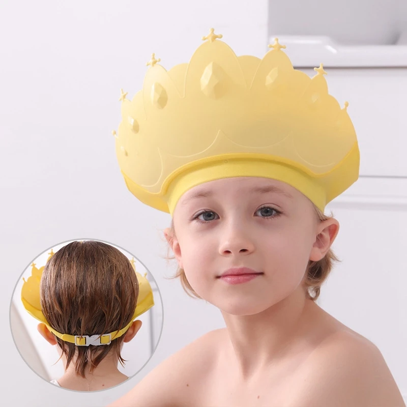 Children Shampoo Cap Crown Baby Shower Cap Adjustable Size Cartoon Bath Visor Infant Hair Shield Ear Protection Waterproof