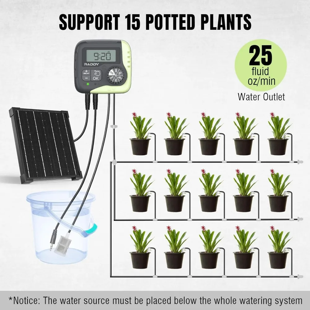 Irrigation Kit,Solar Powered Automatic Watering System, Easy DIY Water Timer for Plants on The Balcony, Gardens, and Green House