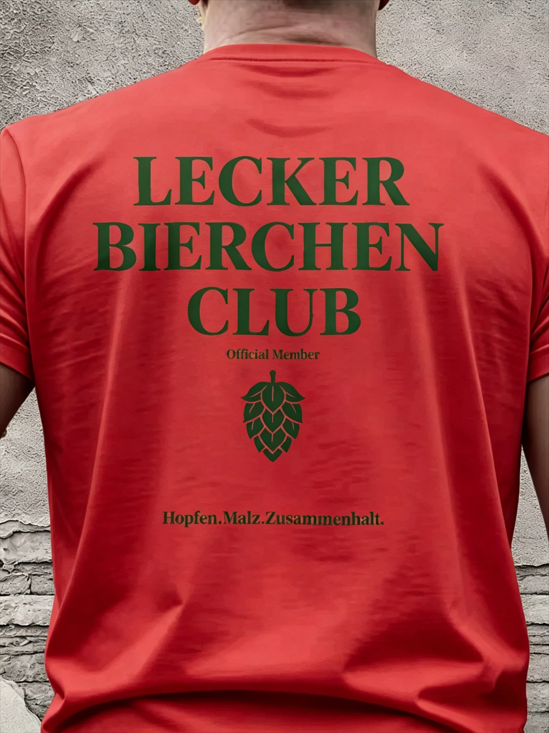Lecker Bierchen Club - Baumwoll-T-Shirt für Bierliebhaber mit Hopfen- und Malz-Muster, klassische Passform, weich und bequem