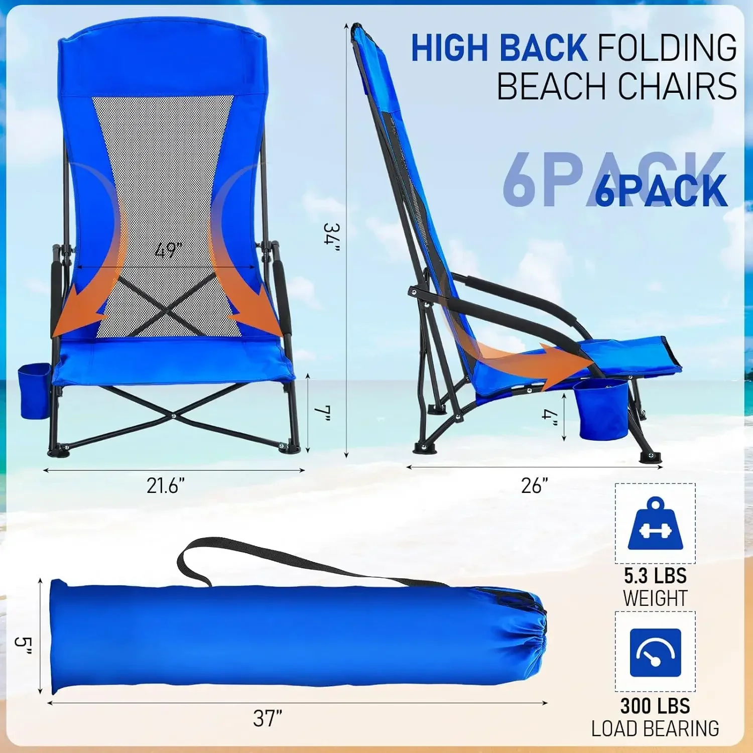 

y Портативные складные походные стулья с высокой спинкой для взрослых с подстаканником и сумкой для переноски для уличного песочного газона