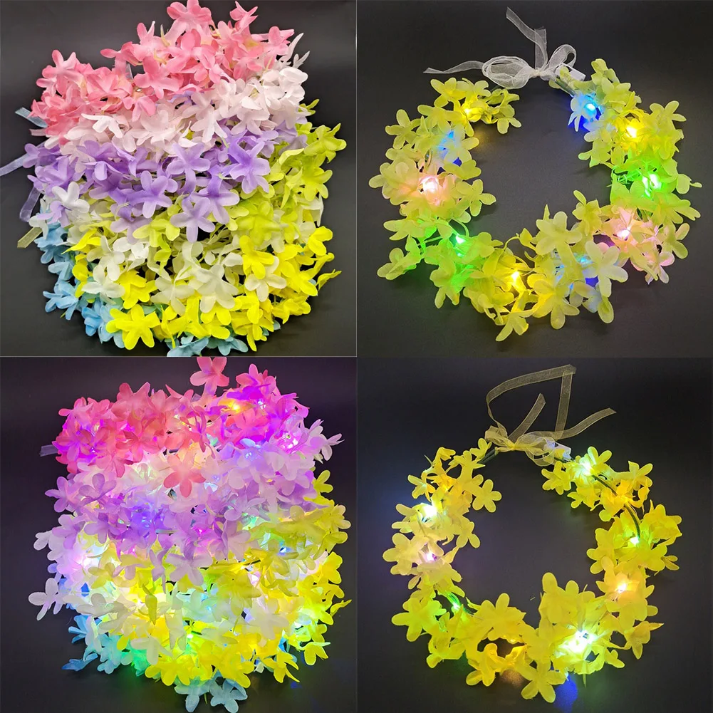 

New LED Flower Wreath Rosette Headband Light-Up Angel Halo Headband Luminous Headdress For Women Girls Wedding Glow Party