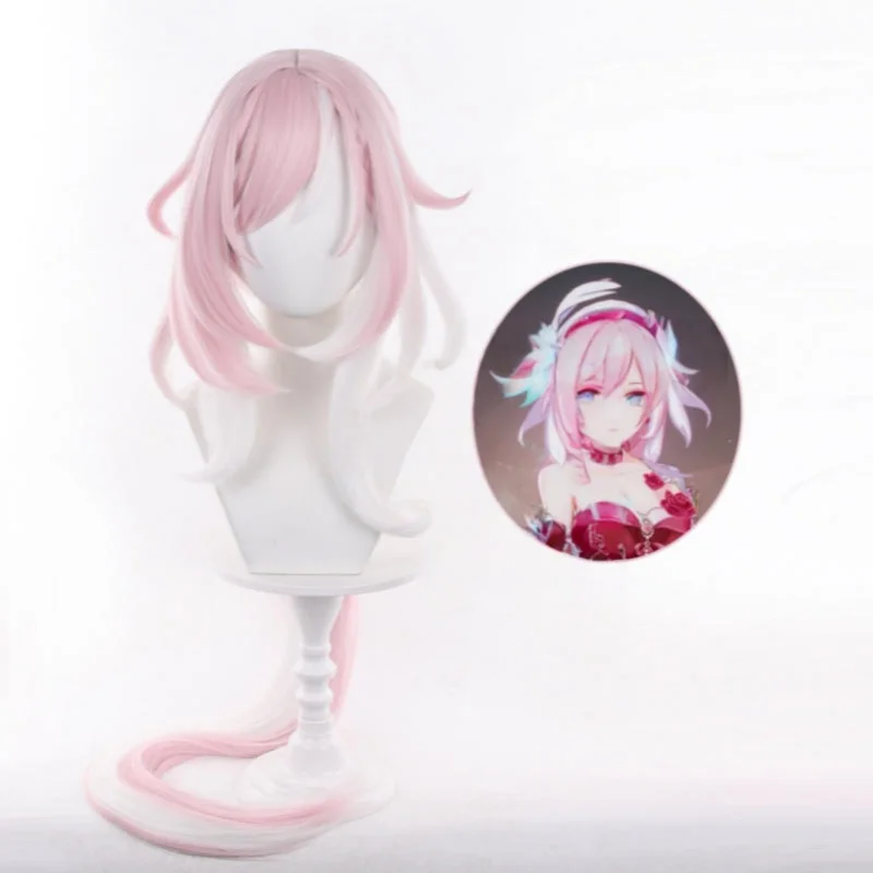 Peruka Cosplay Honkai Impact 3 Elysia Długa Różowo-Biała Mieszana Peruka Syntetyczna Odporna na Ciepło Peruki na Halloween Karnawał Imprezę Kostiumową
