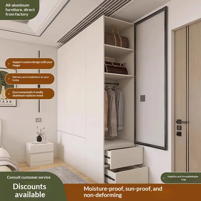 Any Size Custom Aviation Honeycomb Aluminum Alloy Bed End Cabinet Bedroom Home Modern Light Luxury Multi Storage Sturdy Wardrobe