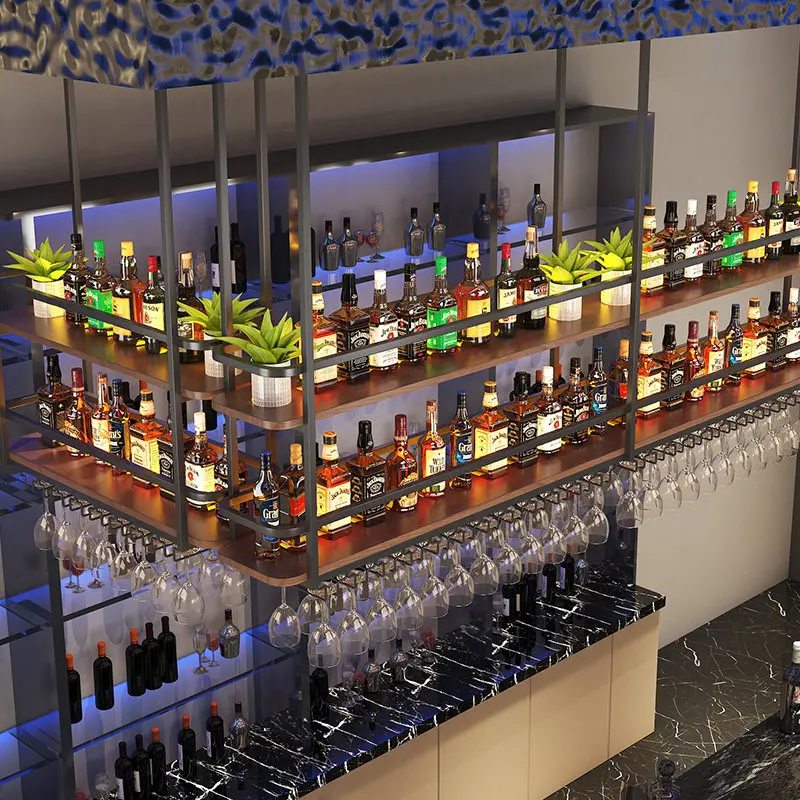 Industrial style wine rack bar counter hanging wine cabinet hanger bar restaurant hanging wine goblet hanging cabinet
