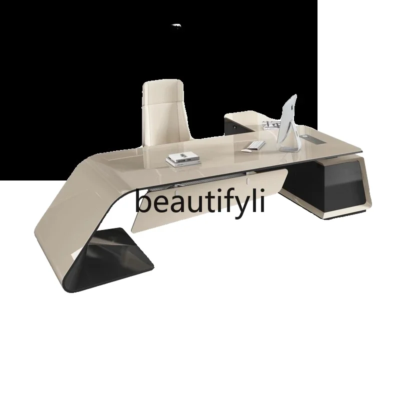 

11zItalian light luxury boss desk, president's office desk and chairs, modern and simple, supervisor's desk