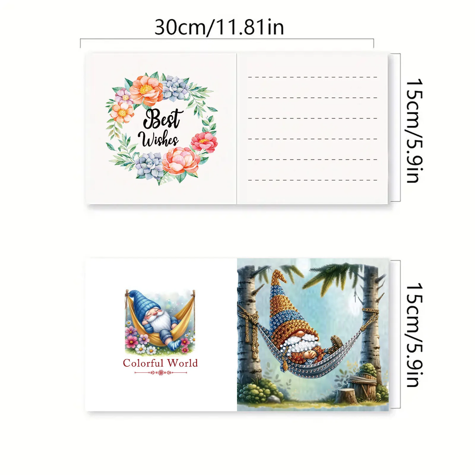 A set of 6 DIY diamond-painted art Christmas-themed greeting cards, with unique designs, expressing blessings and wishes.
