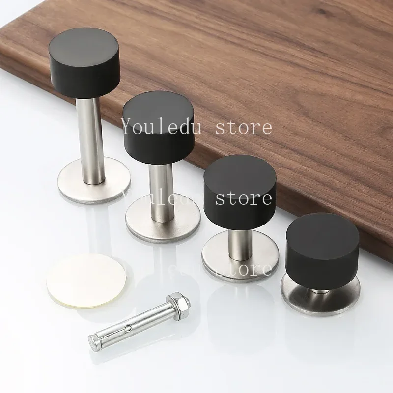 Stainless Steel Rubber Door Stop Non Punch  Holder  Stopper Floor Wall Mounted Nail-free Doorstop  Hardware parts