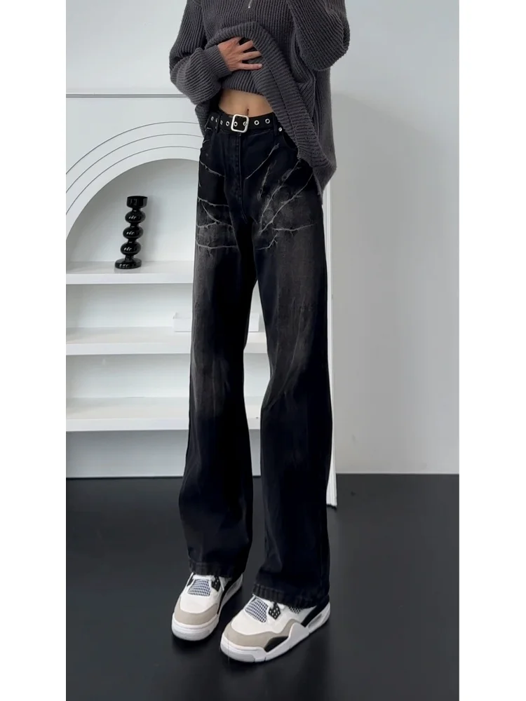 

American Sle Loose Fit Men's Jeans Spring Autumn Straight Leg Wear Resistant Youth Faion mid Waist Zipper Closure Long Pants