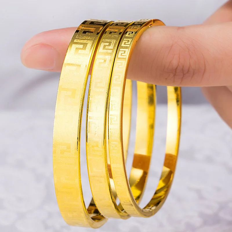

Women's AU999 24K Real Gold Classic Engraved Bangle, Stylish Temperament Versatile, Buckle Bracelet Premium Jewelry Gift